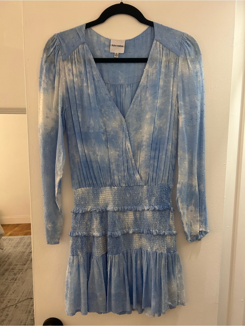 Blue Tie-Dye Smocked Waist Mini Dress